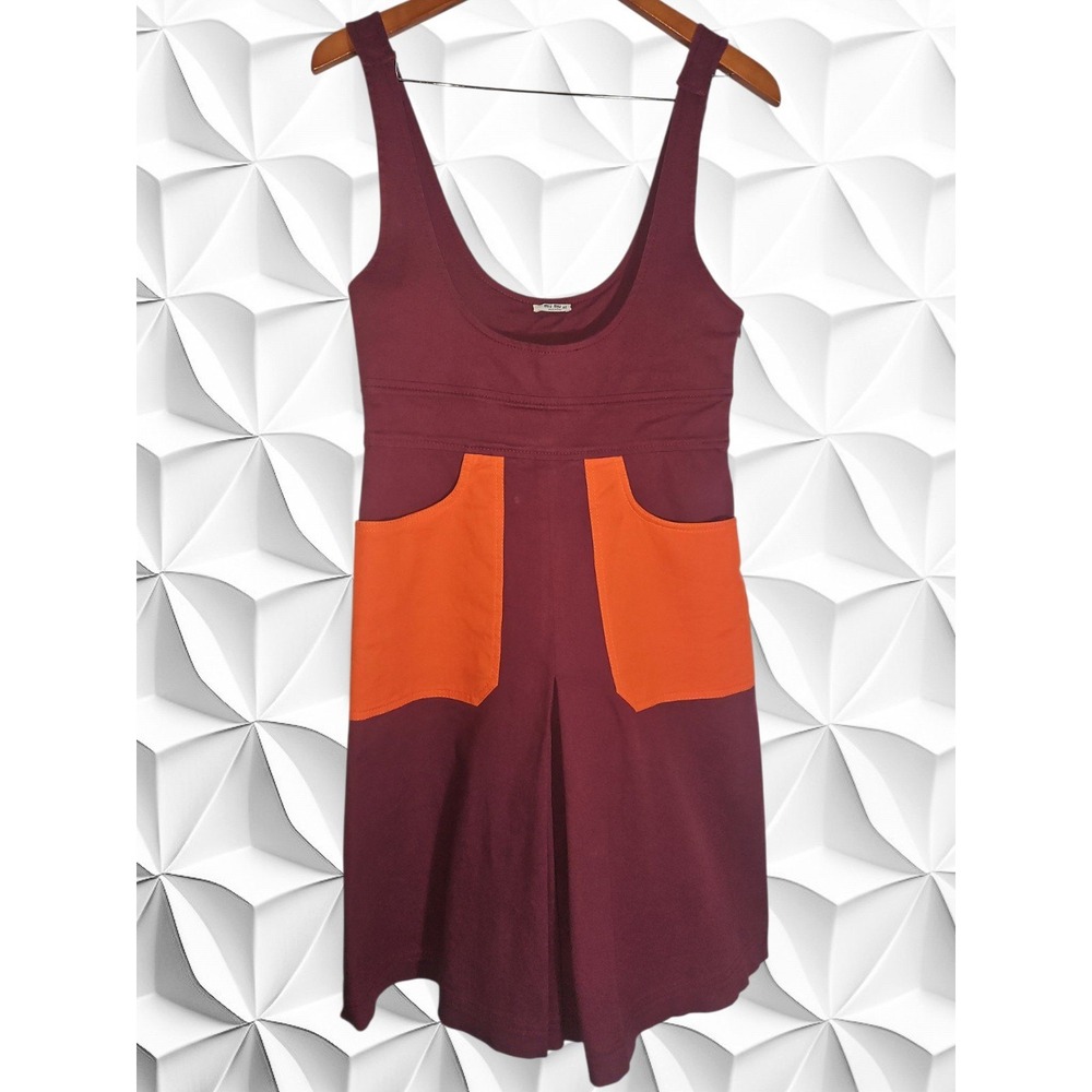 Miu Miu Mod Vintage Burgundy Orange Patch Pocket Jumper Dress IT 42 US 6 Italy
